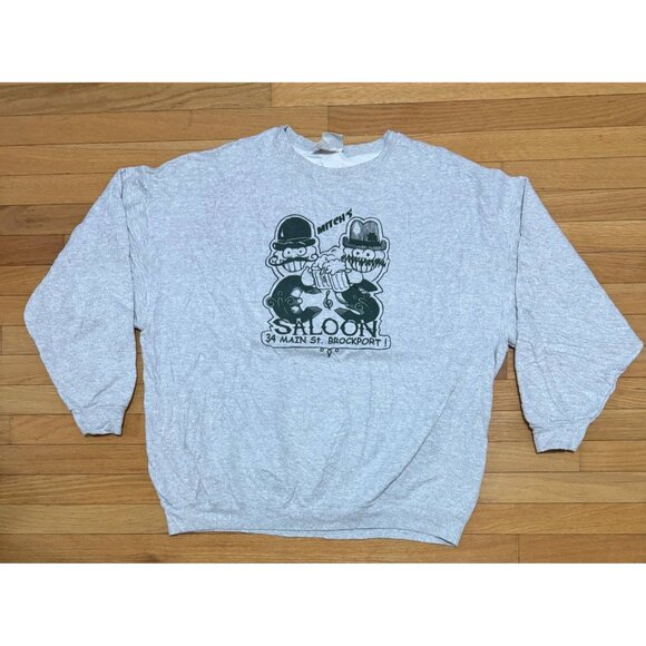 Lee Sweaters - Vintage Lee Ultraweight Sweatshirt 3XL Mitch’s Saloon Brockport Graphic Gray